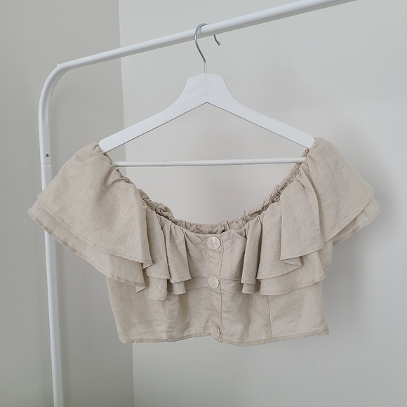 ZARA Linen&Cotton Off-shoulder Crop Top - Picture 3 of 6